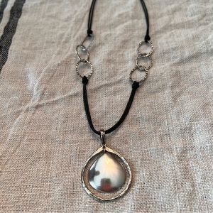 Silpada black leather cord hammered tear drop necklace